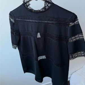 Sandro Black Short-Sleeve Lace-Trim Tee